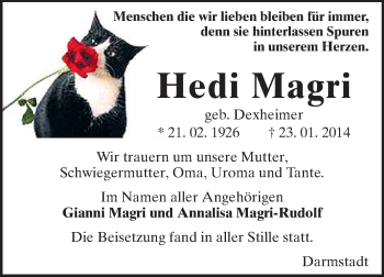 Traueranzeige von Hedi Magri von Echo-Zeitungen (Gesamtausgabe)