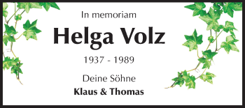 Traueranzeige von Helga Volz von Echo-Zeitungen (Gesamtausgabe)