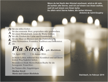 Traueranzeige von Pia Streck von Odenwälder Echo