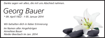 Traueranzeige von Georg Bauer von Echo-Zeitungen (Gesamtausgabe)
