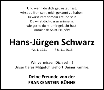 Traueranzeige von Hans-Jürgen Schwarz von trauer.echo-online.de