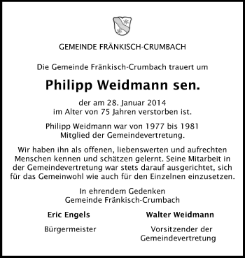 Traueranzeige von Philipp Weidmann von Odenwälder Echo