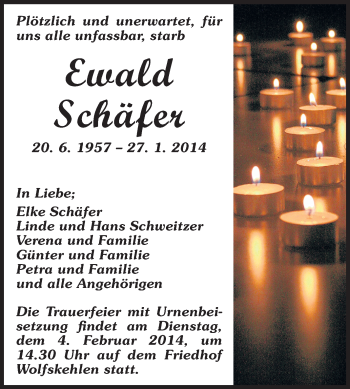 Traueranzeige von Ewald Schäfer von Rüsselsheimer Echo, Groß-Gerauer-Echo, Ried Echo