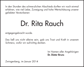 Traueranzeige von Rita Rauch von Echo-Zeitungen (Gesamtausgabe)