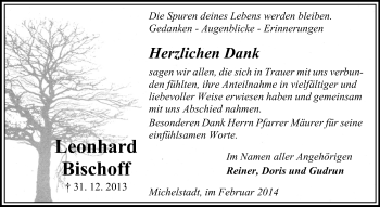 Traueranzeige von Leonhard Bischoff von Odenwälder Echo