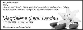 Traueranzeige von Magdalene Landau von Rüsselsheimer Echo, Groß-Gerauer-Echo, Ried Echo