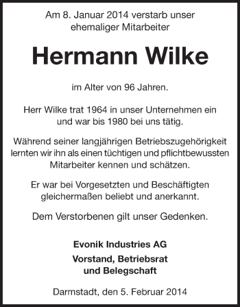 Traueranzeige von Hermann Wilke von Echo-Zeitungen (Gesamtausgabe)