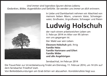 Traueranzeige von Ludwig Holschuh von Odenwälder Echo
