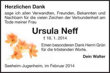 Traueranzeige von Ursula Neff von Echo-Zeitungen (Gesamtausgabe)