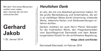 Traueranzeige von Gerhard Jakob von Echo-Zeitungen (Gesamtausgabe)