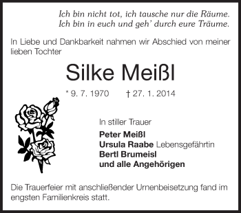 Traueranzeige von Silke Meißl von Echo-Zeitungen (Gesamtausgabe)