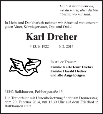 Traueranzeige von Karl Dreher von Echo-Zeitungen (Gesamtausgabe)
