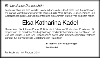 Traueranzeige von Elsa Katharina Kadel von Starkenburger Echo