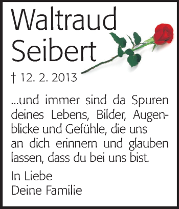 Traueranzeige von Waltraud Seibet von Echo-Zeitungen (Gesamtausgabe)