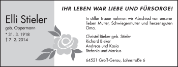 Traueranzeige von Elli Stieler von Echo-Zeitungen (Gesamtausgabe)