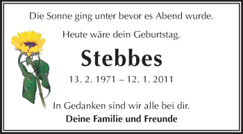 Traueranzeige von Stebbes  von Starkenburger Echo