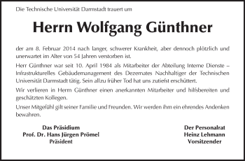 Traueranzeige von Wolfgang Günthner von Echo-Zeitungen (Gesamtausgabe)