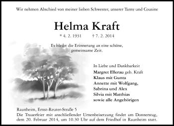 Traueranzeige von Helma Kraft von Rüsselsheimer Echo, Groß-Gerauer-Echo, Ried Echo