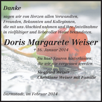 Traueranzeige von Doris Margarete Weiser von Echo-Zeitungen (Gesamtausgabe)
