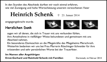 Traueranzeige von Heinrich Schenk von Echo-Zeitungen (Gesamtausgabe)