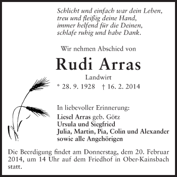Traueranzeige von Rudi Arras von Odenwälder Echo