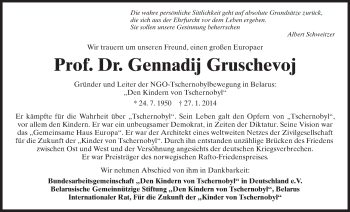 Traueranzeige von Gennadij Gruschevoj von Echo-Zeitungen (Gesamtausgabe)