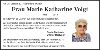 Traueranzeige von Marie Katharine Voigt von Rüsselsheimer Echo, Groß-Gerauer-Echo, Ried Echo
