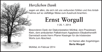 Traueranzeige von Ernst Worgull von Echo-Zeitungen (Gesamtausgabe)