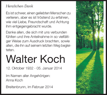 Traueranzeige von Walter Koch von Odenwälder Echo