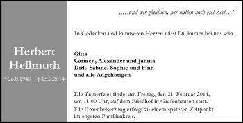 Traueranzeige von Herbert Hellmuth von Echo-Zeitungen (Gesamtausgabe)