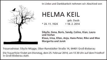 Traueranzeige von Helma Keil von Echo-Zeitungen (Gesamtausgabe)