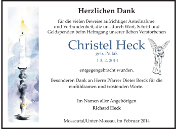 Traueranzeige von Christel Heck von Odenwälder Echo