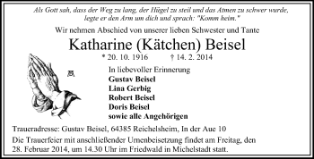 Traueranzeige von Katharine Beisel von Odenwälder Echo