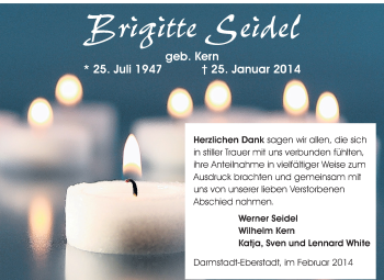 Traueranzeige von Brigitte Seidel von Echo-Zeitungen (Gesamtausgabe)