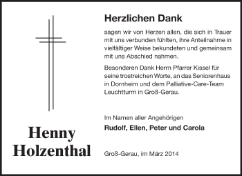 Traueranzeige von Henny Holzenthal von Rüsselsheimer Echo, Groß-Gerauer-Echo, Ried Echo