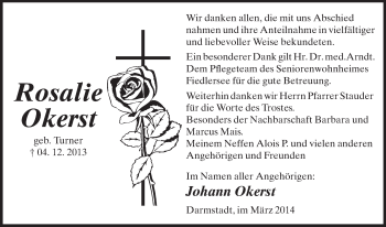 Traueranzeige von Rosalie Okerst von Echo-Zeitungen (Gesamtausgabe)
