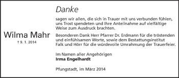 Traueranzeige von Wilma Mahr von Echo-Zeitungen (Gesamtausgabe)