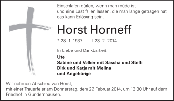 Traueranzeige von Horst Horneff von Echo-Zeitungen (Gesamtausgabe)