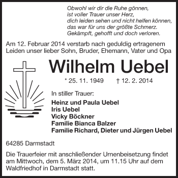 Traueranzeige von Wilhelm Uebel von Echo-Zeitungen (Gesamtausgabe)