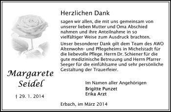 Traueranzeige von Margarete Seidel von Odenwälder Echo