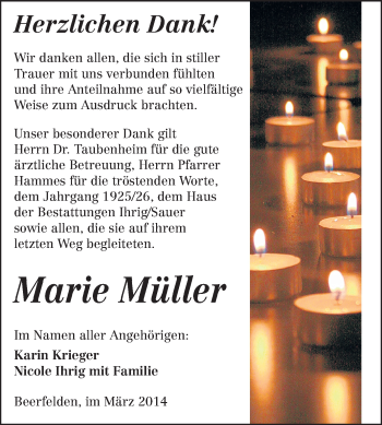 Traueranzeige von Marie Müller von Odenwälder Echo