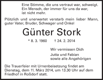 Traueranzeige von Günter Stork von Echo-Zeitungen (Gesamtausgabe)