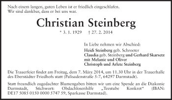 Traueranzeige von Christian Steinberg von Echo-Zeitungen (Gesamtausgabe)