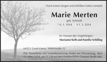 Traueranzeige von Marie Merten von Rüsselsheimer Echo, Groß-Gerauer-Echo, Ried Echo
