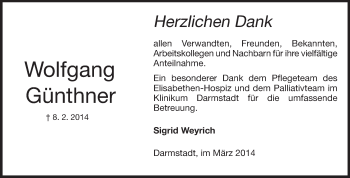 Traueranzeige von Wolfgang Günthner von Echo-Zeitungen (Gesamtausgabe)