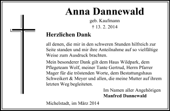 Traueranzeige von Anne Dannewald von Odenwälder Echo