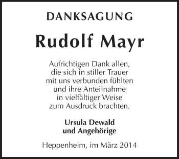 Traueranzeige von Rudolf Mayr von Starkenburger Echo