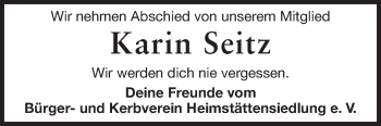 Traueranzeige von Karin Seitz von Echo-Zeitungen (Gesamtausgabe)