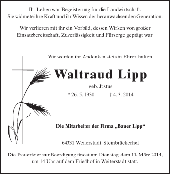 Traueranzeige von Waltraud Lipp von Echo-Zeitungen (Gesamtausgabe)