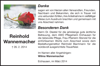 Traueranzeige von Reinhold Wannemacher von Echo-Zeitungen (Gesamtausgabe)